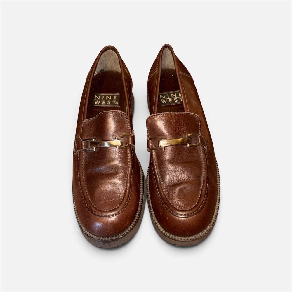 Nine West Women's Mahogany Brown Leather Loafer Shoes